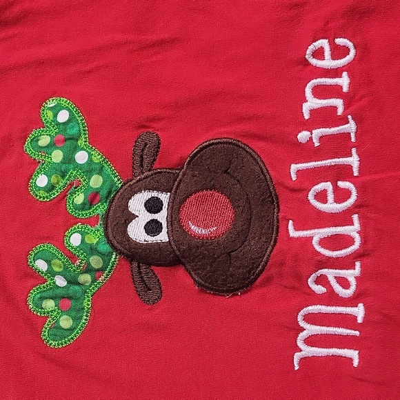 CHRISTMAS Reindeer toddler girl's monogrammed long sleeve "Madeline" size 4T - Picture 2 of 4